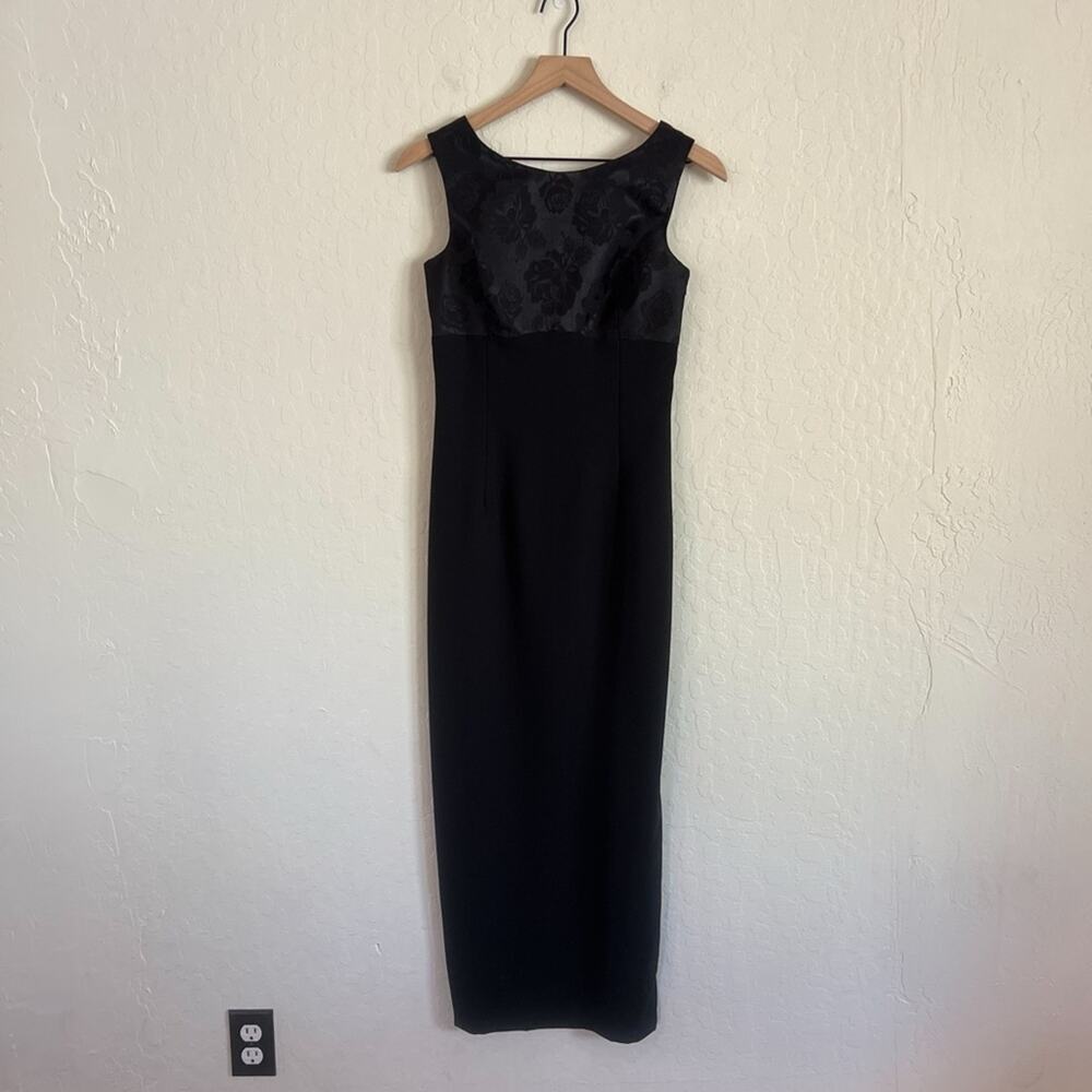 Vintage 90s Y2K Floral Embossed Sleeveless Cross Back Maxi Dress Small Black